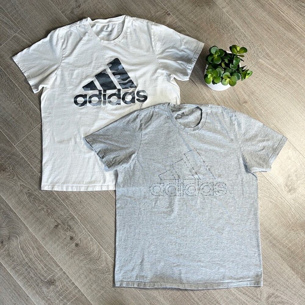 Lot of ADIDAS Gray White Logo Crew Neck Short Sleeve T-Shirts Men’s Size Large